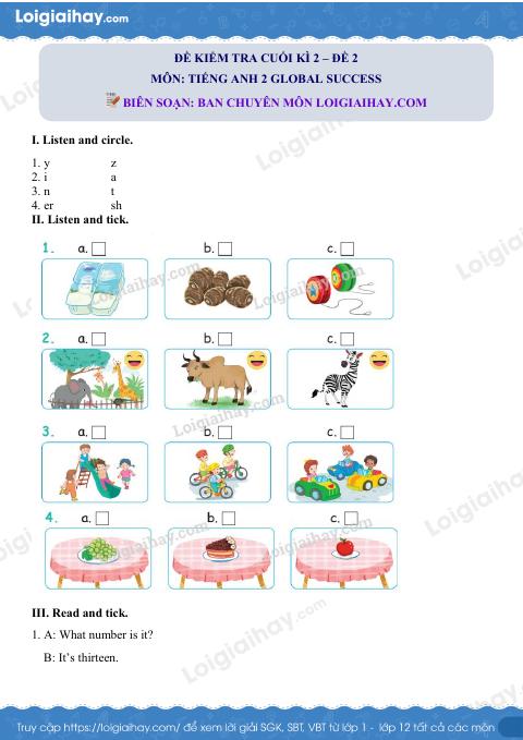 Đề thi học kì 2 Tiếng Anh 2 Global Success - Đề số 2